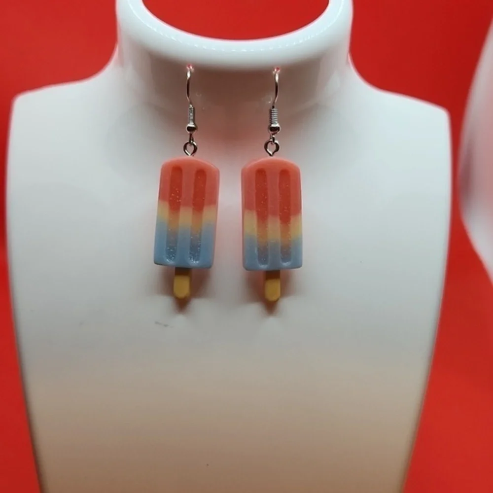 Red, White, Blue Popsicle Summer Womens Dangle‎ Earrings